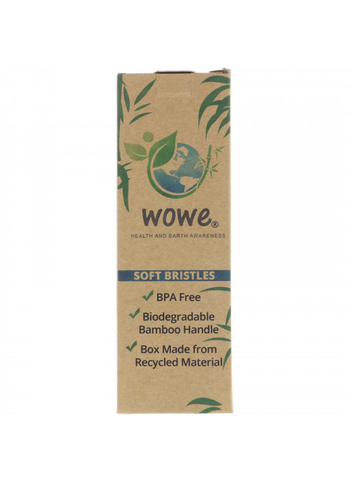 Wowe, Natural Bamboo Toothbrush, Soft Bristles, 4 Pack