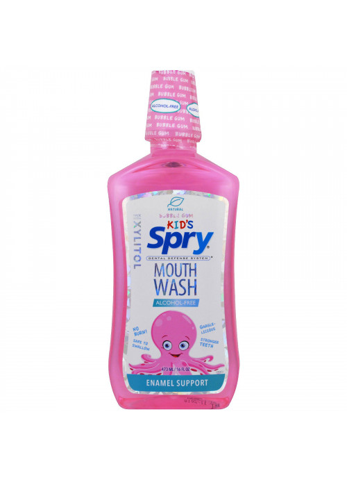 Xlear, Kid's Spry Mouth Wash, Enamel Support, Alcohol-Free, Natural Bubble Gum, 16 fl oz (473 ml)