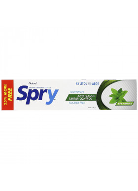Xlear, Natural Spry Toothpaste, Anti-Plaque Tartar Control, Fluoride Free, Spearmint, 5 oz (141 g)
