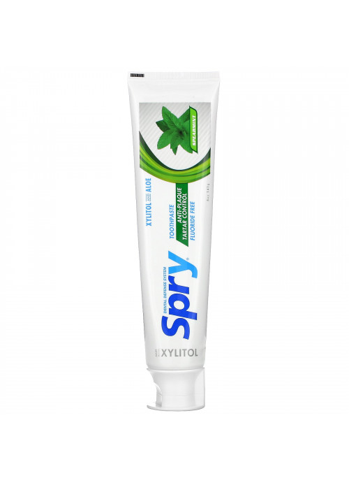Xlear, Natural Spry Toothpaste, Anti-Plaque Tartar Control, Fluoride Free, Spearmint, 5 oz (141 g)