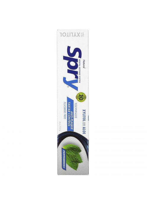 Xlear, Spry Toothpaste, Anti-Plaque Tartar Control, Fluoride Free, Peppermint, 5 oz (141 g)