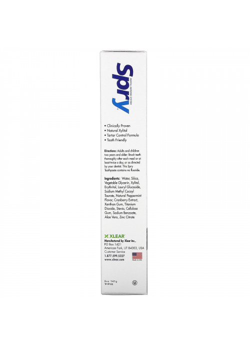 Xlear, Spry Toothpaste, Anti-Plaque Tartar Control, Fluoride Free, Peppermint, 5 oz (141 g)