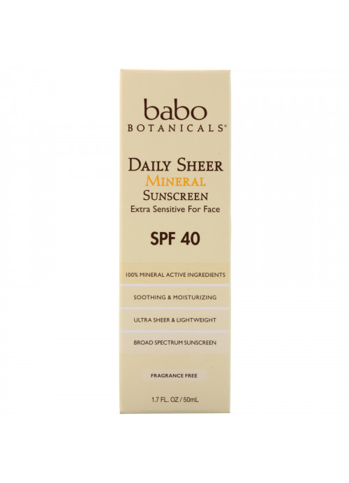 Babo Botanicals, Daily Sheer Mineral Sunscreen, SPF 40, 1.7 fl oz (50 ml)