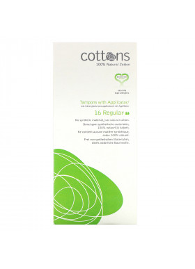 Cottons, 100% Natural Cotton,  Tampons with Applicator, Regular, 16 Tampons