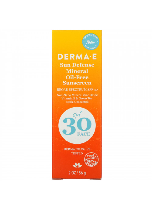 Derma E, Sun Defense Mineral Oil-Free Sunscreen, SPF 30, Unscented, 2 oz (56 g)