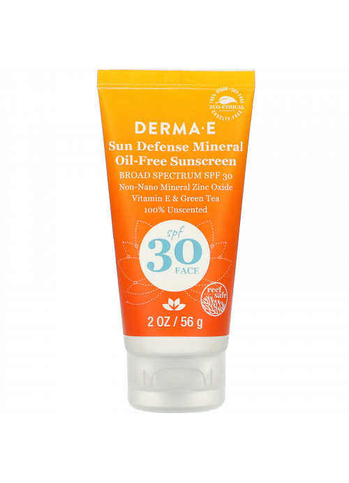 Derma E, Sun Defense Mineral Oil-Free Sunscreen, SPF 30, Unscented, 2 oz (56 g)
