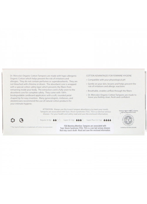 Dr. Mercola, Organic Cotton Tampons, Super, 14 Tampons
