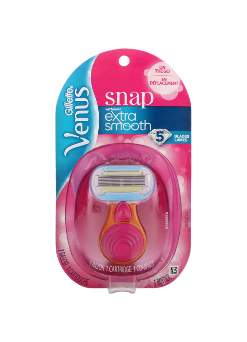Gillette, Venus, Snap with Avec, Extra Smooth, 1 Razor, 1 Cartridge, 1 Compact