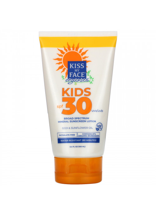 Kiss My Face, Organics, Kids, Broad Spectrum Mineral Sunscreen Lotion, SPF 30, 3.4 fl oz (100 ml)