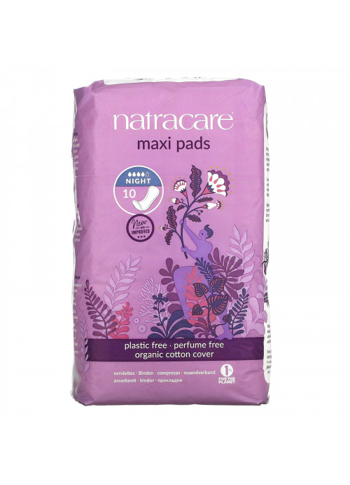 Natracare, Maxi Pads, Night Time, 10 Pads
