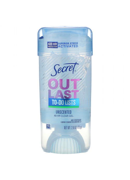 Secret, Outlast, 48 Hour Clear Gel Deodorant, Unscented, 2.6 oz (73 g)