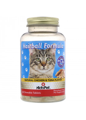 Actipet, Hairball Formula, Natural Chicken & Tuna Flavor, 60 Chewable Tablets