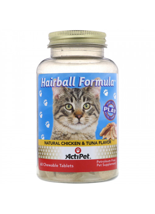 Actipet, Hairball Formula, Natural Chicken & Tuna Flavor, 60 Chewable Tablets