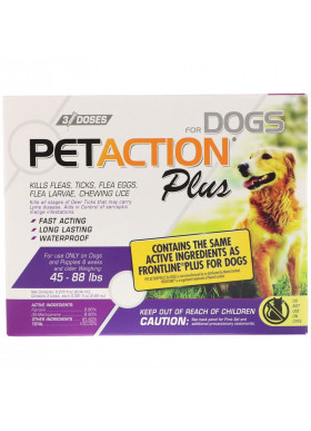 PetAction Plus, For Dogs, 45-88 lbs, 3 Doses - 0.091 fl oz (2.68 ml) Each