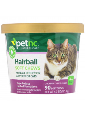 petnc NATURAL CARE, Hairball Soft Chews, All Cat, Chicken & Cheese Flavor, 90 Soft Chews