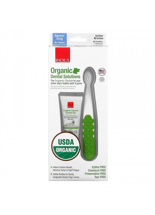 RADIUS, Organic Dental Solutions, Tooth Gel, Softer Bristles, Senior Dog, 8+ Years, 1 Kit