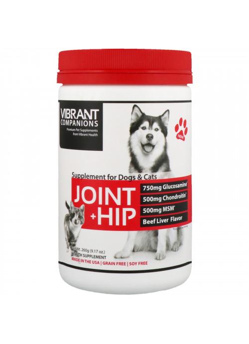 Vibrant Health, Joint + Hip, Supplement for Dogs & Cats, Beef Liver Flavor, 9.17 oz (260 g)