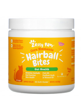 Zesty Paws, Hairball Bites, Gut Health, For Cats, Salmon, 60 Soft Chews