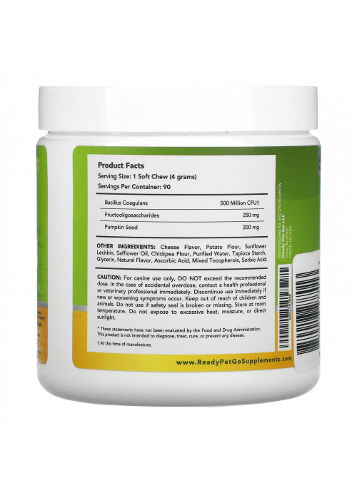 Ready Pet Go, Probiotic Tummy Treats, Digestive Treats For Dogs, All Ages, Cheese, 90 Soft Chews
