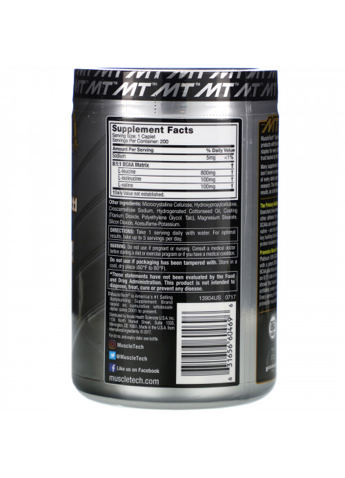 Muscletech, Platinum 100% BCAA 8:1:1, 1,000 mg, 200 Caplets