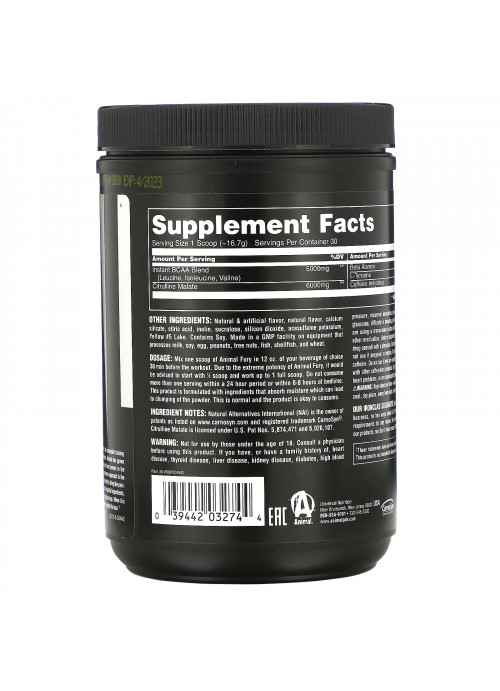 Universal Nutrition, Animal Fury, Lemonade, 1.1 lb (501 g)