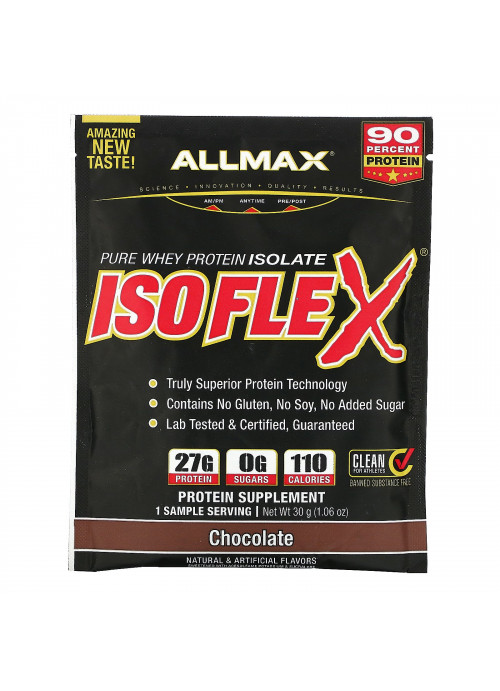 ALLMAX Nutrition, Isoflex, 100% Ultra-Pure Whey Protein Isolate (WPI Ion-Charged Particle Filtration), Chocolate, 1 Sample Serving, 1.06 oz (30 g)