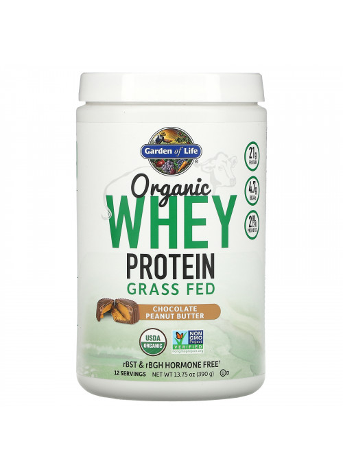 Garden of Life, Organic Whey Protein, Grass-Fed, Chocolate Peanut Butter, 13.75 oz (390 g)