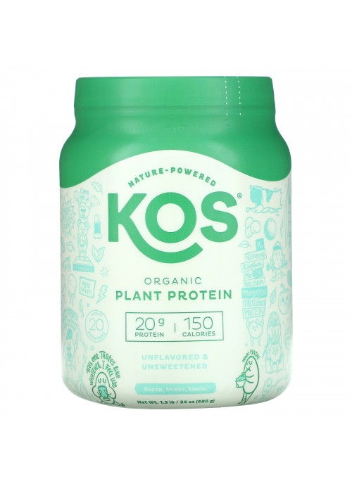 KOS, Organic Plant Protein, Unflavored & Unsweetened, 1.5 lb (680 g)