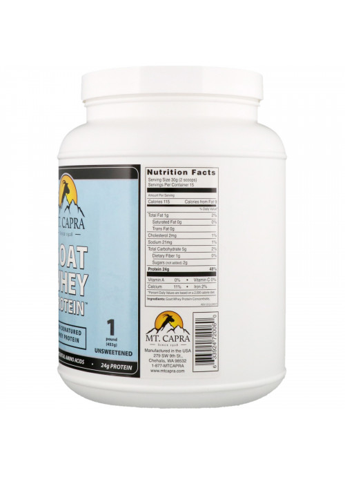 Mt. Capra, Goat Whey Protein, Unsweetened, 1 Pound (453 g)