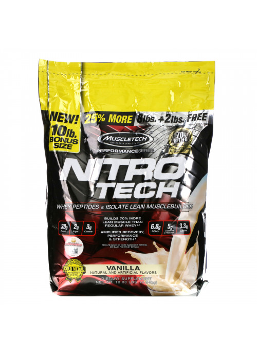Muscletech, Performance Series, Nitro Tech, Whey Peptides & Isolate Lean Musclebuilder, Vanilla, 10 lbs (4.54 kg)