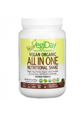 Natural Factors, VegiDay, Vegan Organic All In One Nutritional Shake, Decadent Chocolate, 15.9 oz (450 g)