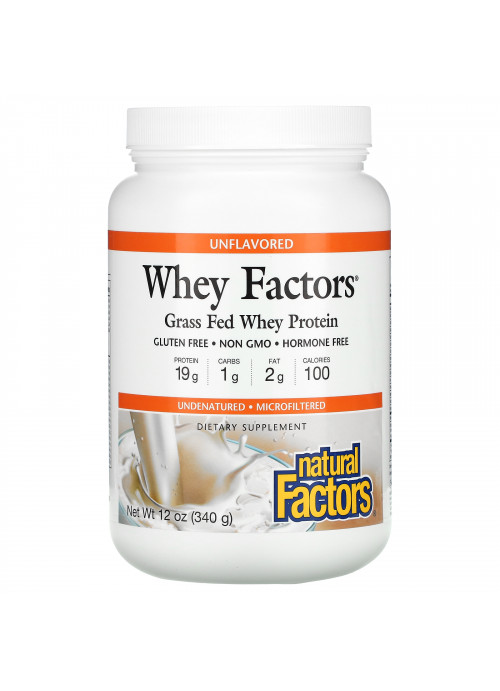 Natural Factors, Whey Factors, Grass Fed Whey Protein, Unflavored, 12 oz (340 g)