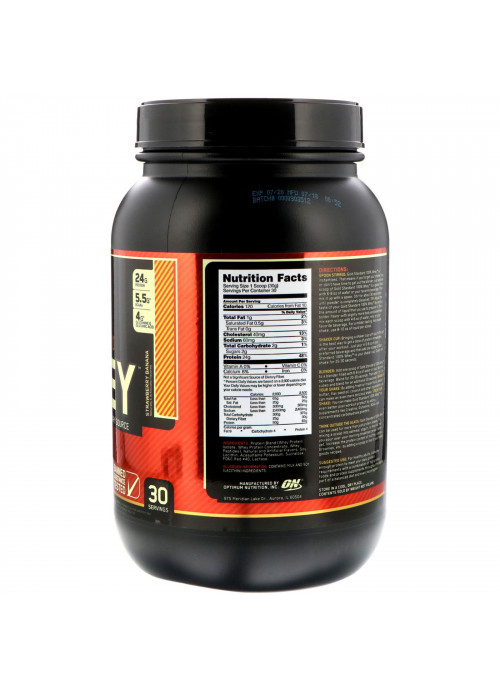 Optimum Nutrition, Gold Standard, 100% Whey, Strawberry Banana, 2 lbs (907 g)