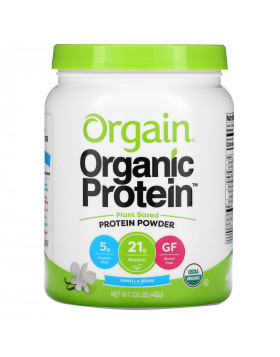 Orgain, Organic Protein Powder, Plant Based, Vanilla Bean, 1.02 lb (462) g