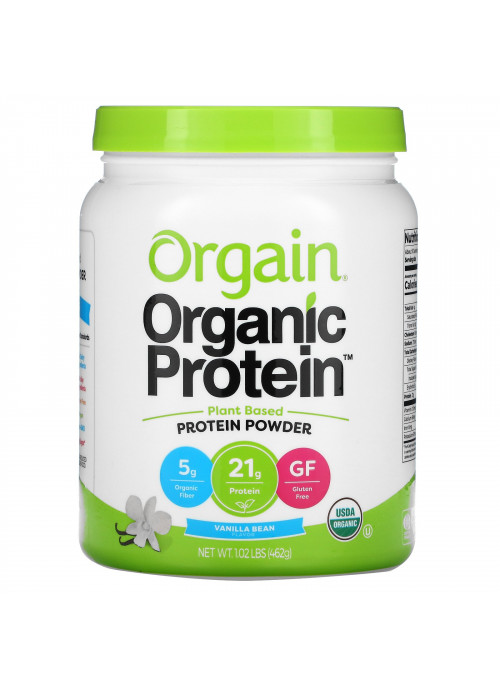 Orgain, Organic Protein Powder, Plant Based, Vanilla Bean, 1.02 lb (462) g