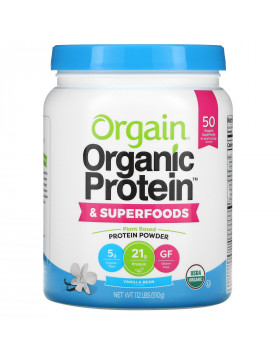 Orgain, Organic Protein & Superfoods Powder, Plant Based, Vanilla Bean, 1.12 lb (510 g)