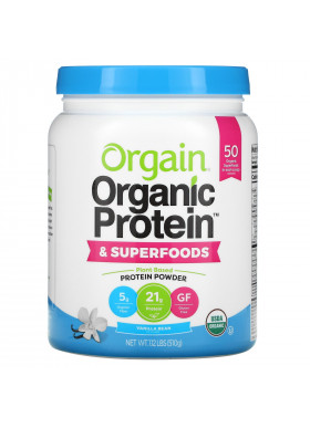 Orgain, Organic Protein & Superfoods Powder, Plant Based, Vanilla Bean, 1.12 lb (510 g)