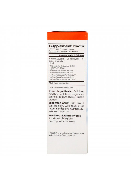 Doctor's Best, Digestive Probiotic with Howaru, 20 Billion CFU, 30 Veggie Caps