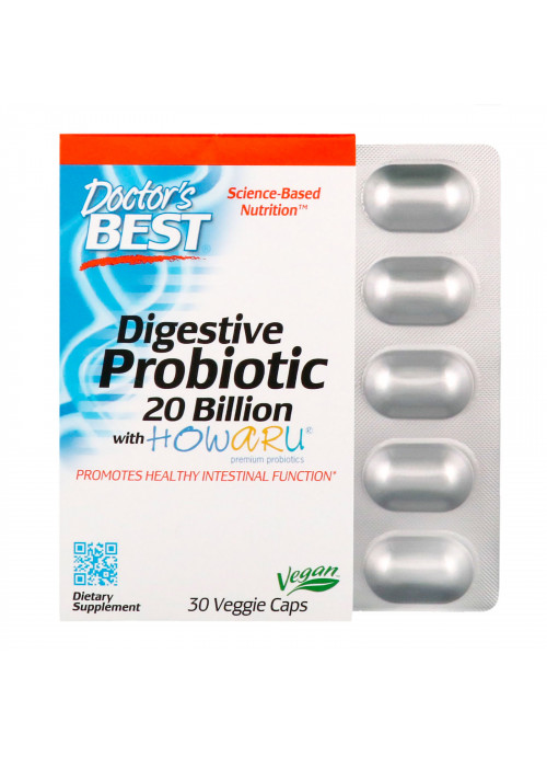 Doctor's Best, Digestive Probiotic with Howaru, 20 Billion CFU, 30 Veggie Caps