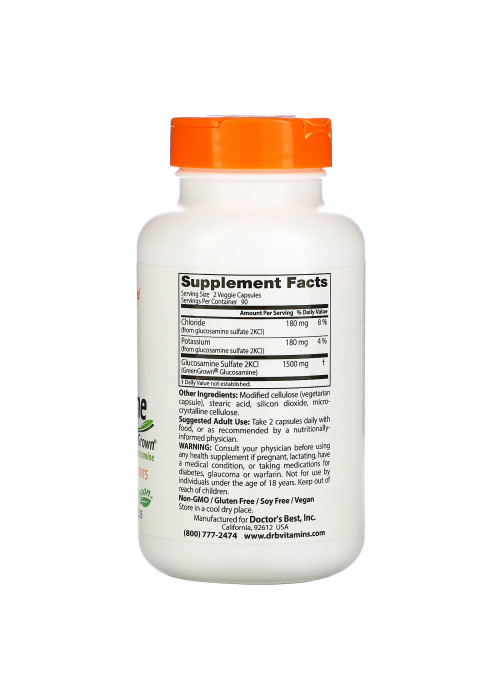 Doctor's Best, Vegan Glucosamine Sulfate with GreenGrown Glucosamine, 750 mg, 180 Veggie Caps