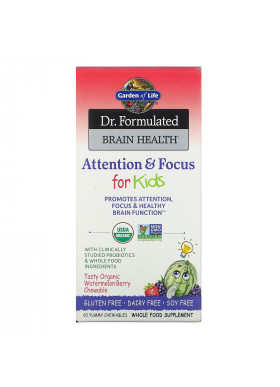 Garden of Life, Dr. Formulated Brain Health, Attention & Focus for Kids, Organic Watermelon Berry, 60 Yummy Chewables