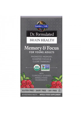 Garden of Life, Dr. Formulated Brain Health, Memory & Focus for Young Adults, 60 Vegetarian Tablets