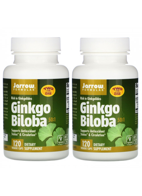 Jarrow Formulas, Ginkgo Biloba, 50:1, 2 Bottles, 120 Veggie Caps Each