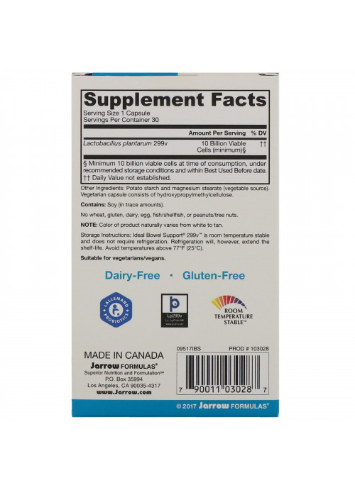 Jarrow Formulas, Ideal Bowel Support, 299v, 10 Billion, 30 Veggie Caps