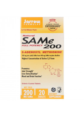 Jarrow Formulas, Natural SAM-e (S-Adenosyl-L-Methionine) 200, 200 mg, 20 Enteric-Coated Tablets