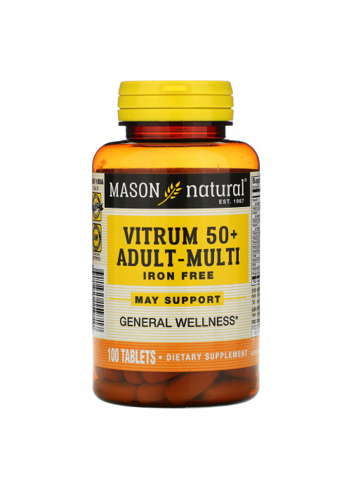 Mason Natural, Vitrum 50+ Adult-Multi, Iron Free, 100 Tablets