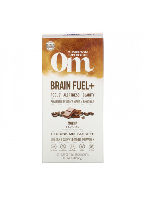 Om Mushrooms, Brain Fuel+, Focus, Alertness, Clarity, Mocha, 10 Packets, 0.26 oz (7.5 g) Each