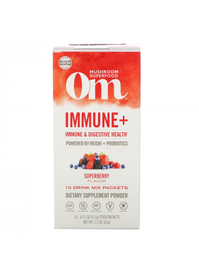 Om Mushrooms, Immune+, Immune & Digestive Health, Superberry, 10 Packets, 0.21 oz (6.1 g) Each