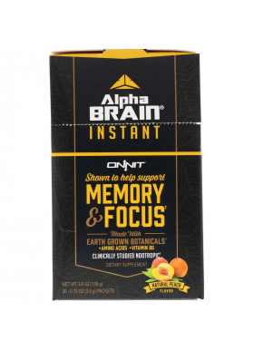 Onnit, Alpha Brain Instant, Memory & Focus, Natural Peach, 30 Packets, 0.13 oz (3.6 g) Each