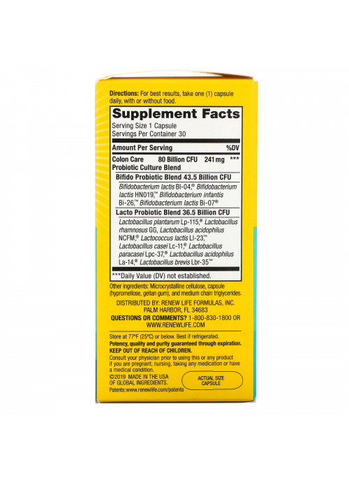 Renew Life, Ultimate Flora, Colon Care Probiotic, 80 Billion Live Cultures, 30 Vegetarian Capsules